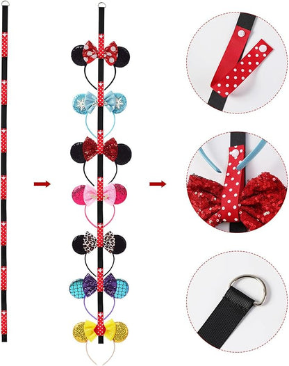 Nuolich 2Pcs Mouse Ears Headband Holder Polka Dot Hanging Wall Display Decor Vertical Headpiece Organizer Hair Bow Accessories Hanger Holder Black