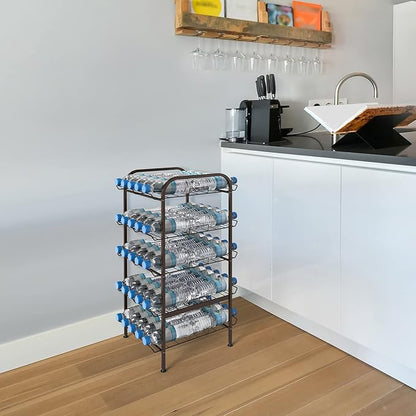 smusei 5 Tier Water Bottle Organizer Vertical Free Standing Storage Shelf Metal Beverage Rack Dispenser Large Capacity Bottled Water Holder Stand for Kitchen Party Pantry, Bronze