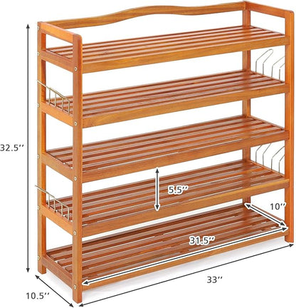HAPPYGRILL Shoe Rack 5-Tier Entryway Shoe Shelf Acacia Wood Storage Organizer Free Standing Shelves
