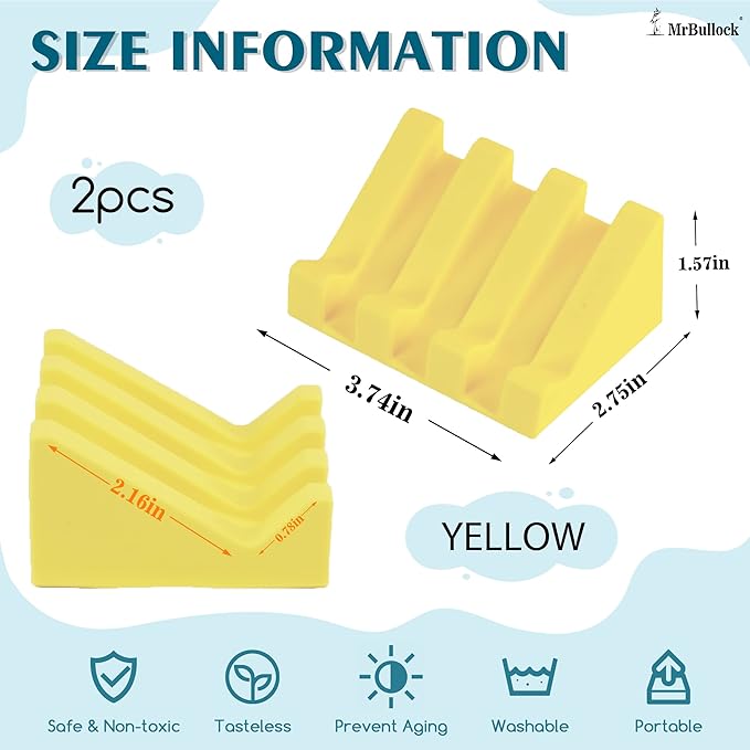 2 Pack Self Draining Silicone Soap Dish for Shower & Kitchen - Non-Slip Waterfall Bar Soap Holder Tray, Soap Saver Keeps Soap Dry, Easy to Clean & Hygienic (Yellow)