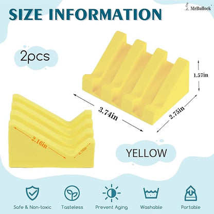 2 Pack Self Draining Silicone Soap Dish for Shower & Kitchen - Non-Slip Waterfall Bar Soap Holder Tray, Soap Saver Keeps Soap Dry, Easy to Clean & Hygienic (Yellow)