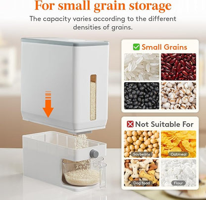 Lifewit 2 Pack Rice Dispenser 25 Lbs(11.3kg), Rice Storage Container Sealed Moisture Proof with Measuring Cup for Kitchen Pantry Household, BPA-Free, White