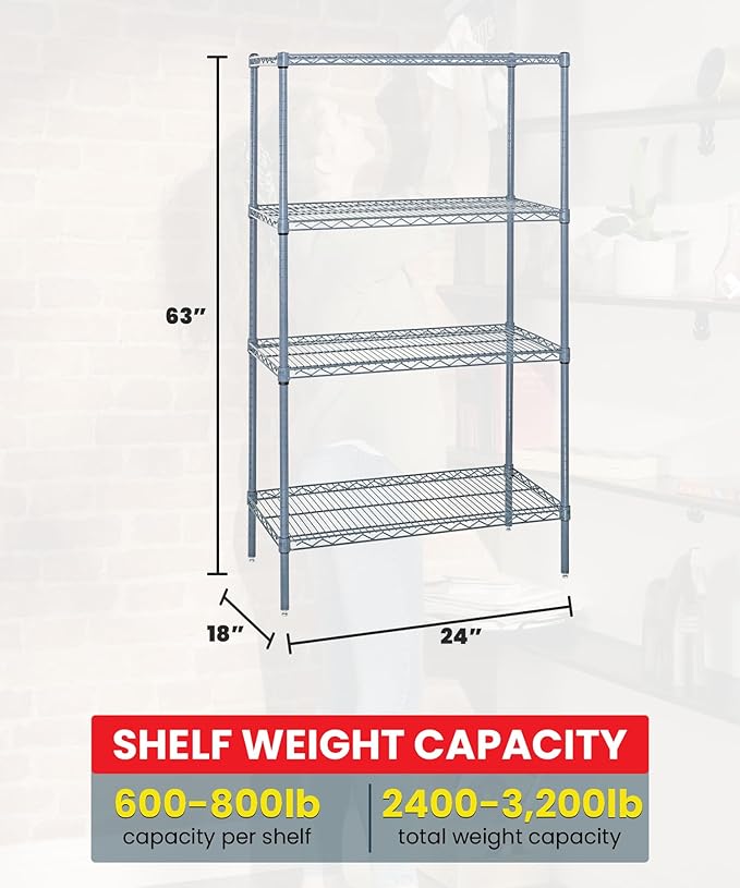 Quantum Storage Systems WR63-1824GY Wire Shelving 4 Shelf Wire Starter Units, 18" x 24" x 63", Gray Epoxy