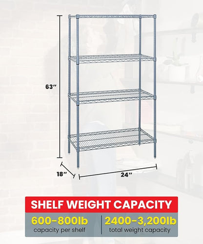 Quantum Storage Systems WR63-1824GY Wire Shelving 4 Shelf Wire Starter Units, 18" x 24" x 63", Gray Epoxy