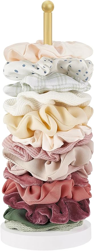 Dahey Scrunchie Holder Hair Accessories Organizer Stand Modern Metal Hair Tie Holder Organizer Storage Display Jewelry Scrunchy for Women Girls Bedroom Bathroom Decor, Gold