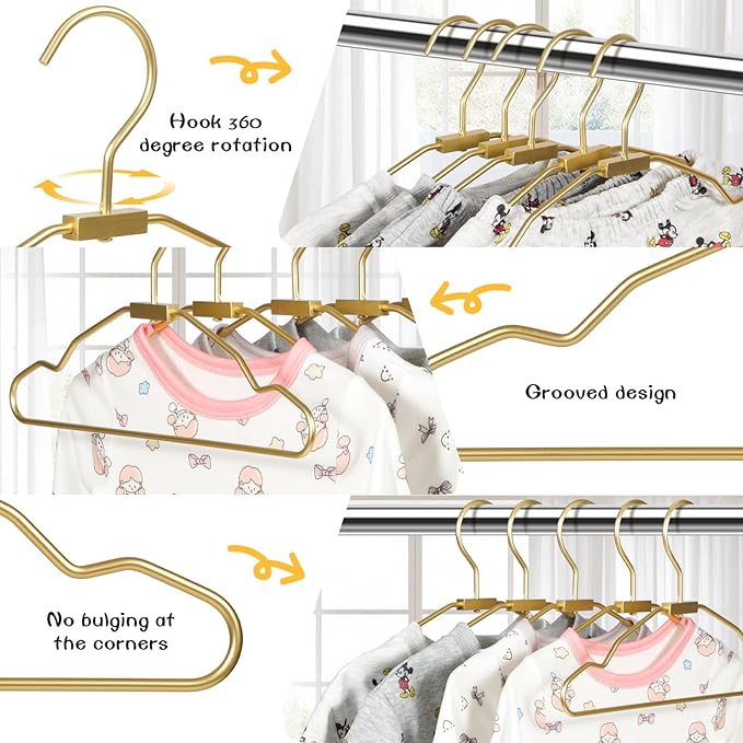 VWV Gold Aluminum Hangers, 20 Pack Baby Hanger，12.6 Inch Children Baby Hangers, Sturdy Metal Children Clothes Hangers for Wardrobe, Space-Saving Toddler Hanger