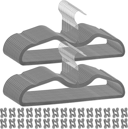 Pants Hangers Non Slip, 30 Pack Velvet Hangers for Closet with 30 Hooks, Slimline Space Saving Pants Hanger, Strong Durable Space Saving Flocked Hangaers for Pants/Shirts/Bra/Shorts (Grey-M-Shape)