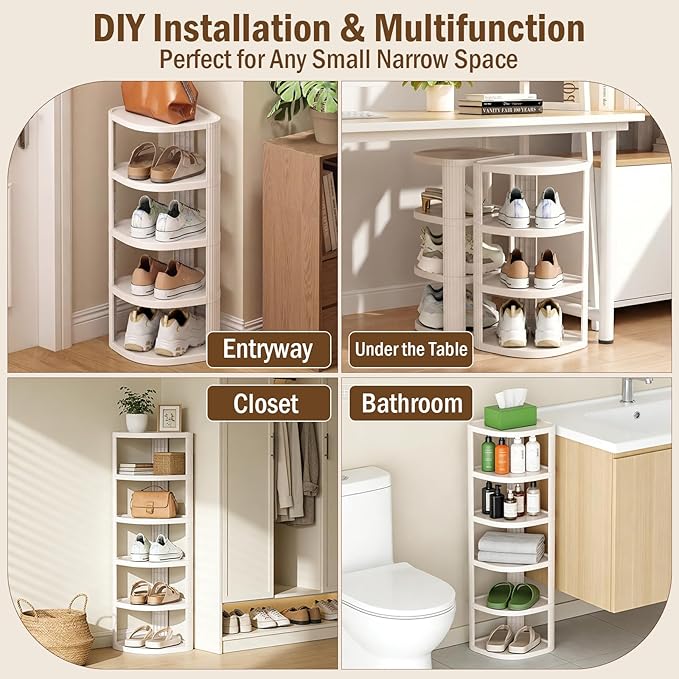 NestOrganix 10 Tiers Free Standing Shoe Racks, Sturdy Narrow Shoe Shelf, Tall Shoe Rack for Closet, Entrance, Living Room, White