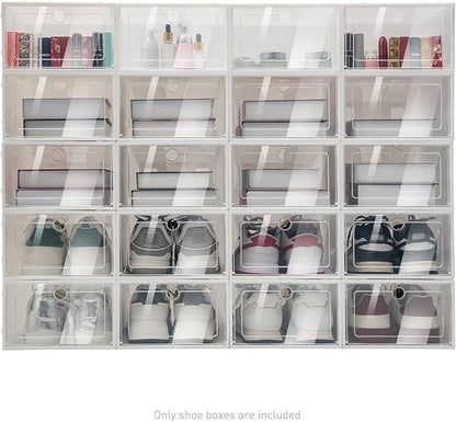 20 Pack Shoe Storage Boxes, Shoe Boxes Clear Plastic Stackable Shoe Organizer, Foldable Shoe Rack, Angel White | Space-Saving Home & Office Organizatio (20)