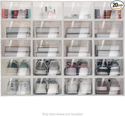 20/24 Psc Foldable Shoe Organizer Box White, Space Saving Plastic Shoe Boxes Shoe Storage Box, Easy Installation Shoes Organizer Display Boxes Rack Home Organizer for Sneaker Books (20Psc)
