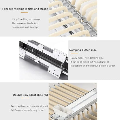 Pull Out Trousers Rack,Extendable Pants Holder,Cabinet Organizers Pants Rack Pant Hanger Rail Top Mount,for Space Saving and Storage,Beige Standard models Size62.8x35cm