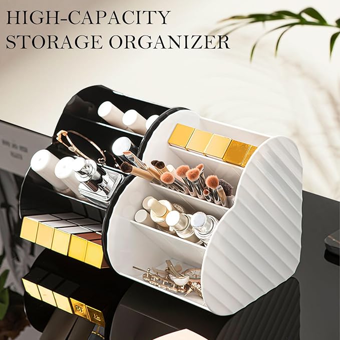 Heart-Shaped Slanted Makeup Organizer – 4-Compartment Tiered Storage, Durable Food-Grade Material, Stylish Vanity & Desk Cosmetic Holder (Black)