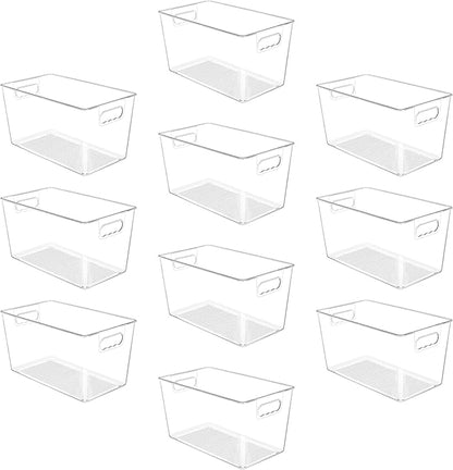 YIHONG 10 Pack Clear Pantry Organizer Bins, Plastic Containers with Handle for Kitchen,Freezer,Cabinet,Closet,Bathroom Under Sink Storage
