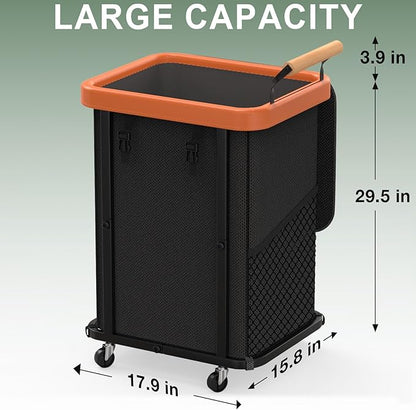 150L (40 Gal) Extra Large Fashion Laundry Basket with Wheels, Rolling Basket Hamper with Handle, Organizer Storage Cart with Sturdy Metal Frame for Laundry Room - Black