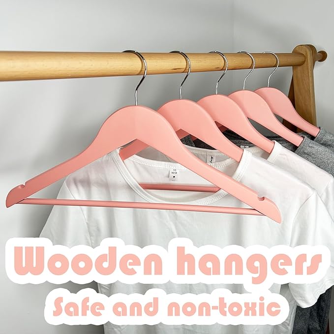 20 Pack Pink Clothes Hangers Slim Wood Hangers Coat Hangers for Closet,Clothes Hanger with Extra Smooth Finish,Precisely Cut Notches for Shirt Suit Dress Women Home Kids (Pink)