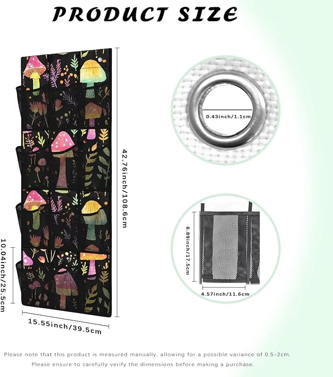 Mushrooms Over the Door Dorm Hanging Organizer - Space Saving 12 Pockets for Stationery, Snacks for Kitchen, Office, Dorm Rooms