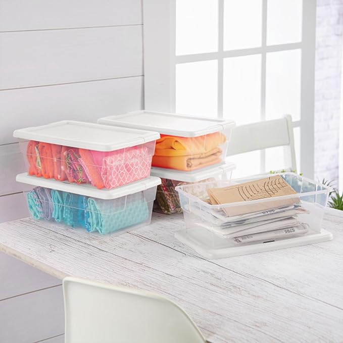 Sterilite 24-Pack 6 Quart Storage Boxes, Stackable Clear Plastic Bins with Snap-On Lids - Heavy-Duty Organizing Containers for Closet, Bathroom, and Office