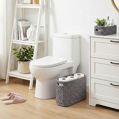 Boho Toilet Paper Storage Baskets, Cotton Rope Woven Bathroom Basket Set of 2, Standing Toilet Paper Holder for 6 Mega Rolls,Storage Bins for Toilet Tank Top, Bathroom Organizer Decor (Gray 2 Pack)