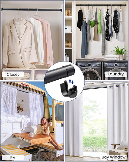 Supforce Closet Rods for Hanging Clothes, 17 to 84 Inches Stepless Adjustable Metal Closet Rod, 1.3 Inches Heavy Duty Clothes Hanging Rod for Closet Wardrobes Laundry RV, Black