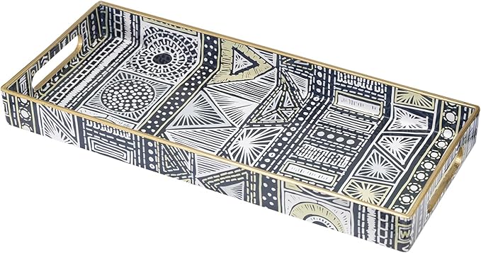 MAONAME Plastic Vanity Tray, Small Bathroom Counter Tray, Narrow Decorative Trays with Handles, Storage Dresser Trays Organizer for Toilet Tank, Jewelry, Makeup, 13.8" x 6" x 1.57"
