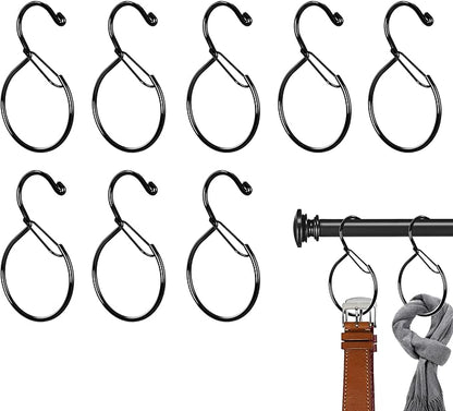 8 Pcs Belt Hanger, Belt Hanger for Closet, Rust-Proof Belt Organizer, S Shaped Metal Hook for Closet, Holds Ties, Scarves, Silk Scarf, Hat, Bags and Accessories（Black）