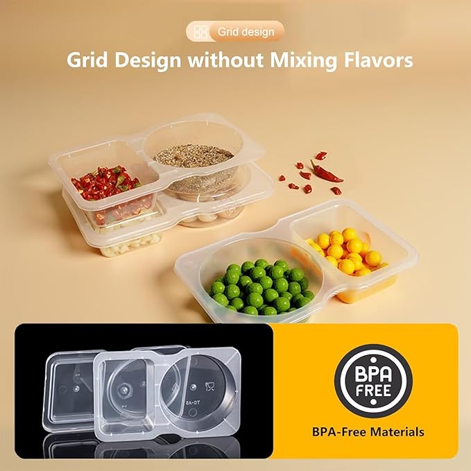 30pcs Reusable Snack Containers with Lids,2025 New 2 Compartment Plastic Containers for Pack Snacks,Leakproof Double Compartment Condiment Pack for Meal Prep, Portion Control,On-the-Go School Travel