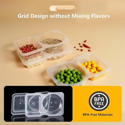 30pcs Reusable Snack Containers with Lids,2025 New 2 Compartment Plastic Containers for Pack Snacks,Leakproof Double Compartment Condiment Pack for Meal Prep, Portion Control,On-the-Go School Travel