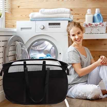 Collapsible Laundry Baskets, Tear Proof Pop Up Laundry Hamper with Dual Handles, Durable Foldable Laundry Basket, Easy to Carry Laundry Hamper for Home, Laundry Room, Bedroom, Dorm, Travel Black