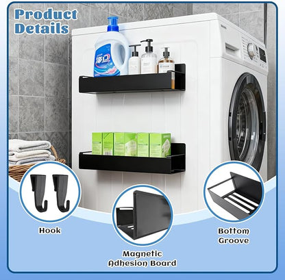 4 Pcs Magnetic Can Holder, Wall Spray Paint Can Holder, Magnetic Pry Bar Tool Box Accessories with Two Additional Hooks, for Garages, Auto Care Shops Home Workshops And Storage Racks (Black)