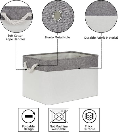 Bidtakay White Baskets with Cotton Rope Handles Decorative Storage Bins [3-pack] Fabric Bins for Organization Linen Closet Shelf Storage Baskets for Clothes Toys Towels 15 X 11 X 9.5 Inches
