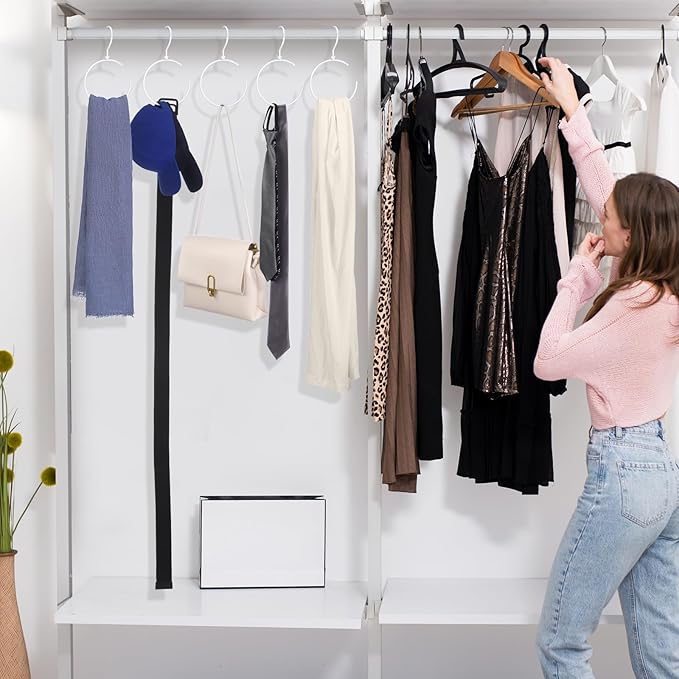 Yaocom 4 Pack Belt Hangers for Closet Rotatable Belt Ring Hook Tie Rack Holders Closet Hanger Organizer for Ties Scarves Baseball Cap Wardrobe Accessory Storage(White)