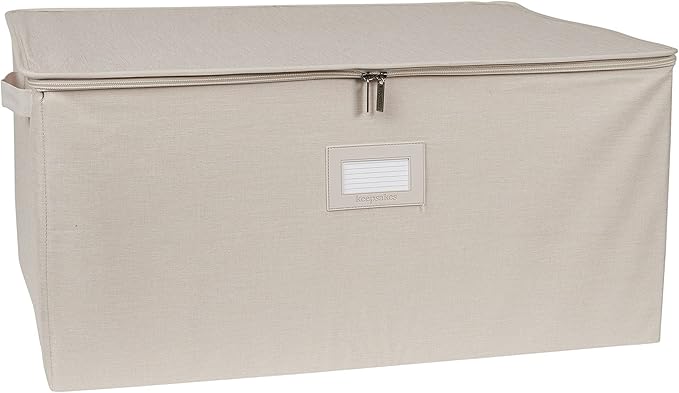 Covermates Platter Storage Box – Serveware & China Storage Container with Dual Zippers, ID Window, Reinforced Handles & Structured Walls for Platter, Dish & Serving Tray Protection, Beige Heather