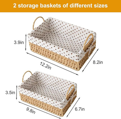 2 Pack Wicker Baskets for Storage, Toilet Paper Basket with Handles, Storage Baskets for Toilet Storage Shelf Table Picnic (Square)