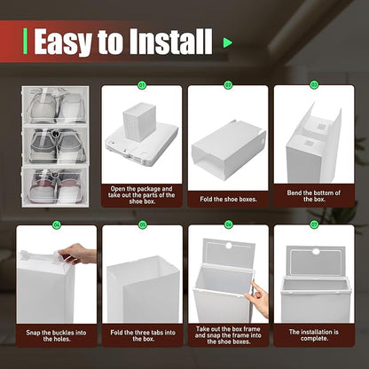 20/24 Psc Foldable Shoe Organizer Box White, Space Saving Plastic Shoe Boxes Shoe Storage Box, Easy Installation Shoes Organizer Display Boxes Rack Home Organizer for Sneaker Books (20Psc)