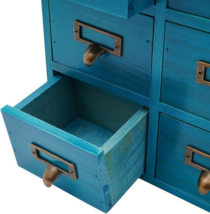 Schreibtisch-Organizer mit 9 Schubladen, Apothekerschrank, Schubladen-Organizer mit Etiketten und Metallgriffen, blau
