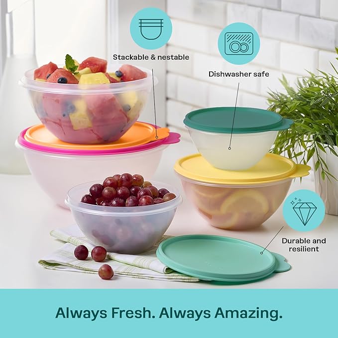 Tupperware Heritage Wonderlier 10 Piece Food Storage Bowl Set in Fauna Colors - Dishwasher Safe & BPA Free - (5 Containers + 5 Lids)