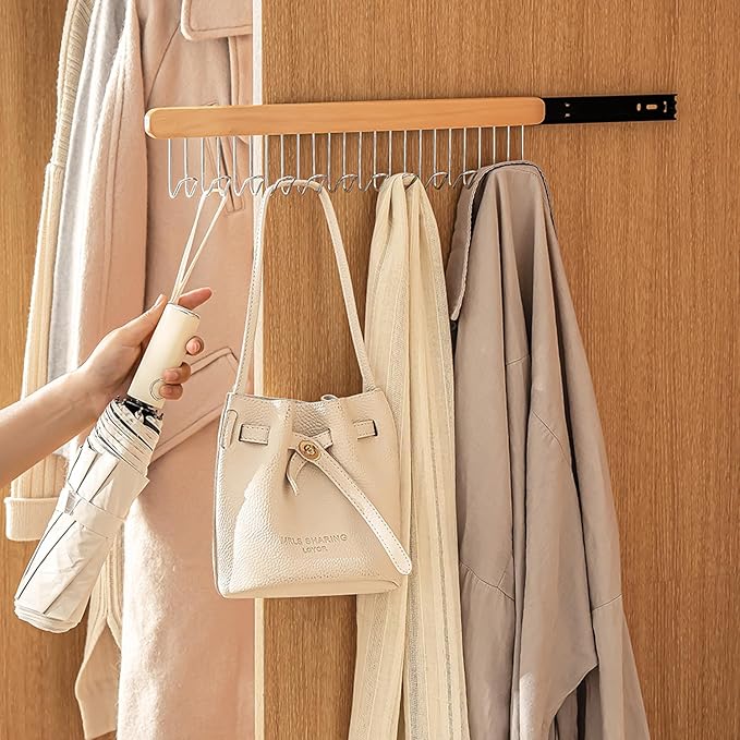 Pull Out Bra Hanger for Closet, Sliding Hooks Rack for Belt Ties Tank Top Scarf Jewelry, Space Saving Organizr for Wardrobe Cabinet, Left & Right Side 12 Hooks Rail, 2 Pcs