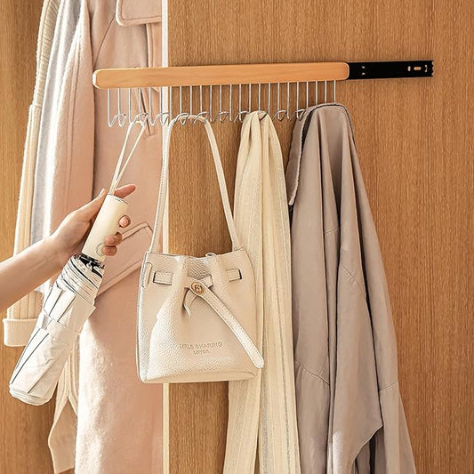 Pull Out Bra Hanger for Closet, Sliding Hooks Rack for Belt Ties Tank Top Scarf Jewelry, Space Saving Organizr for Wardrobe Cabinet, Left Side 12 Hooks Rail, 2 Pcs