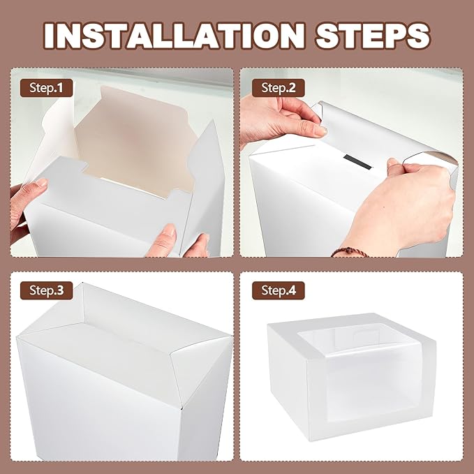 DoubleFill 50 Pcs Hat Boxes with Clear Window, Foldable Gift Boxes for Baseball Caps, Storage, Display and Shipping (White)