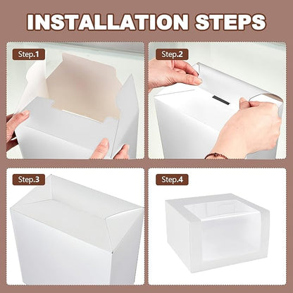 DoubleFill 50 Pcs Hat Boxes with Clear Window, Foldable Gift Boxes for Baseball Caps, Storage, Display and Shipping (White)