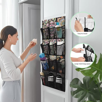12-Pocket Hanging Storage Bag Behind the Door, Over the Door Organizer Space Saving Storage for Bedroom Closet or College Dorm, Bohemia Flowers