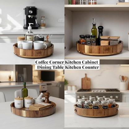 Wooden Lazy Susan for Table Top 12 Inch - Acacia Wood Lazy Susan Turntable Organizer for Kitchen Countertop Dining Table Cabinet - Rotating Tray Centerpiece for Spices Condiments - Large Lazy Susans