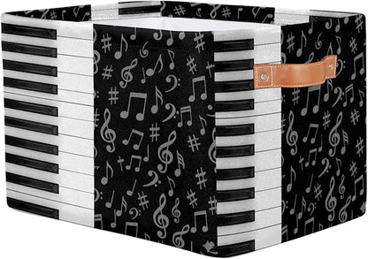 AUUXVA Storage Basket Piano Keyboard Music Note Storage Cube Box Durable Canvas Collapsible Toy Basket Organizer Bin with Handles for Shelf Closet Bedroom Home Office