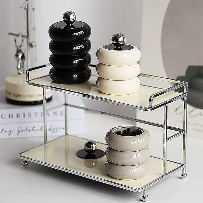 TOPINCN Qtip Holder, Nordic Qtip Holder Dispenser Doughnut Shape Makeup Storage Box with Lid for Cotton Swab Storage (Milky White 3 Layers)