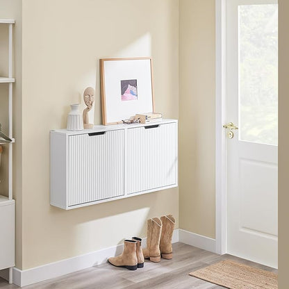 SoBuy Wall Mounted Slim Shoe Cabinet for Entryway, Narrow Shoe Rack Cabinet with 2 Flip Drawers, FSR170 (White)