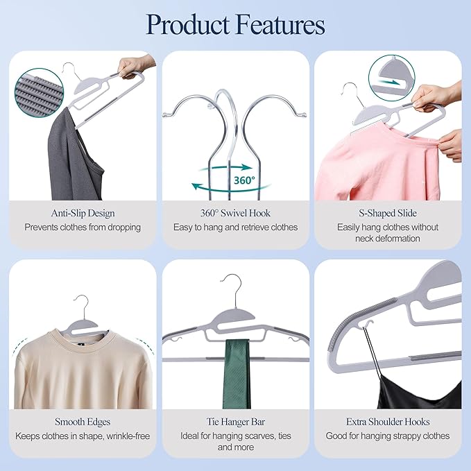 ZENY Hangers 50 Pack - Heavy Duty Hangers for Coats, Pants & Dress - Non Slip Suit Hangers for Closet - 360°Swivel Hook，Space Saving