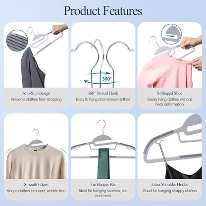 ZENY Hangers 50 Pack - Heavy Duty Hangers for Coats, Pants & Dress - Non Slip Suit Hangers for Closet - 360°Swivel Hook，Space Saving