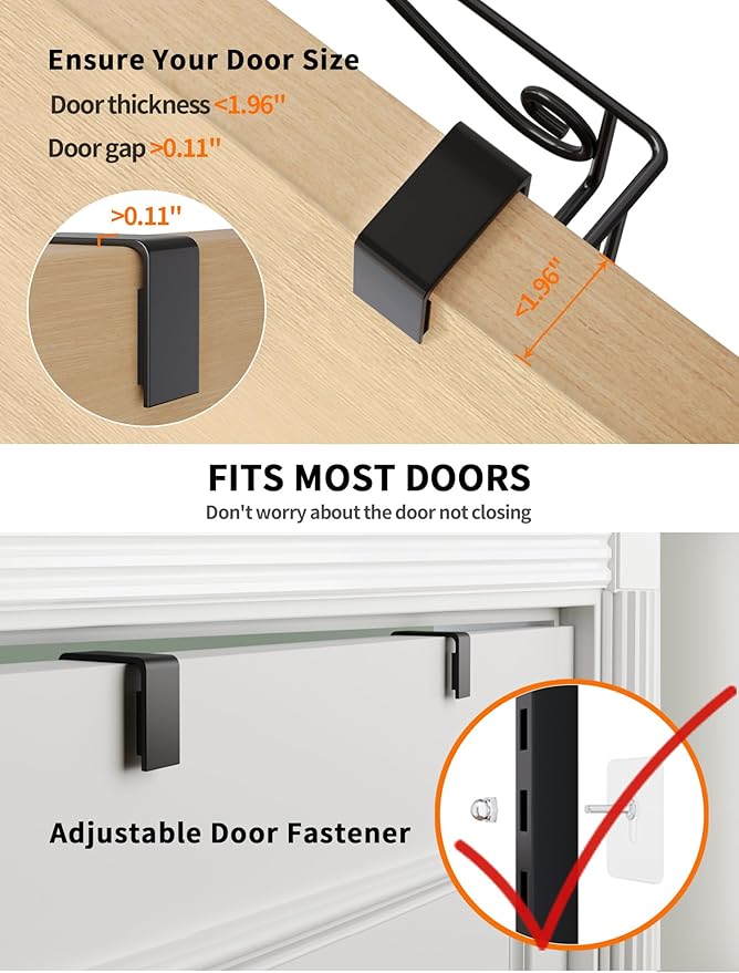 Over the Door Pantry Organizer, 8-Tier Adjustable Metal Hanging Storage Rack, Heavy Duty Door Mount Organizer for Kitchen Pantry Laundry Room Bathroom, Black