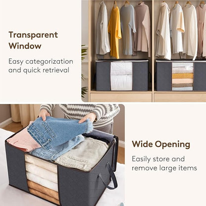 Lifewit 24 Pack 90L Clothes Storage Bins with Lids, Foldable Blanket Storage Bags with Zippers, Clear Window and Reinforced Handles, Closet and Organization for Clothing, Sweater, Comforter, Bedding