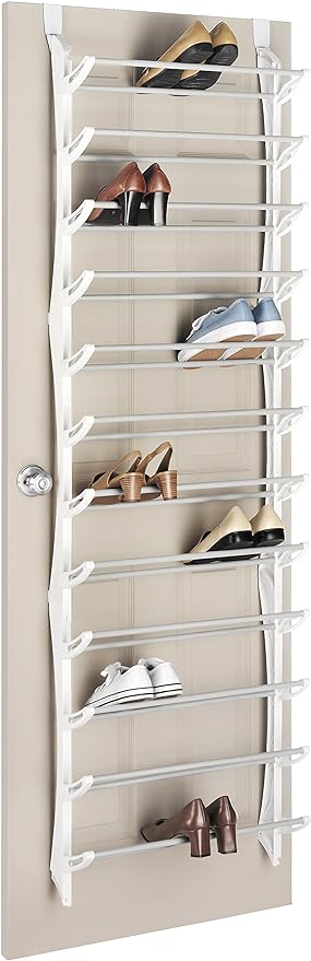 Whitmor Over the Door Shoe Rack, Fold-up Non-slip Bars, 36 Pair, White